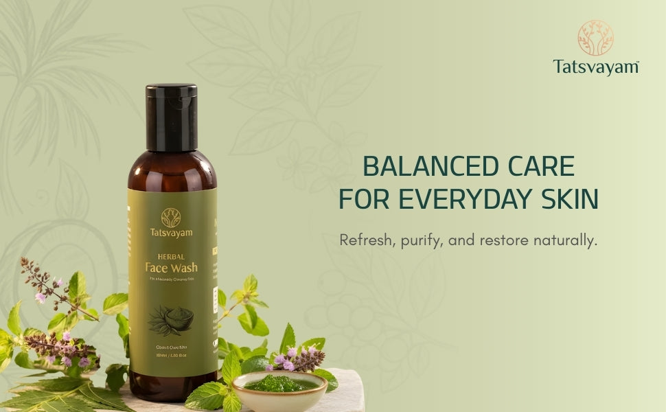 Tatsvayam Herbal Face Wash for Glowing Skin & Pimples Control | Neem Tulsi Ayurvedic Face Cleanser for Men & Women | 100ml